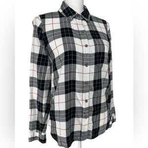 SO / Black White Red Plaid Button Down / Small